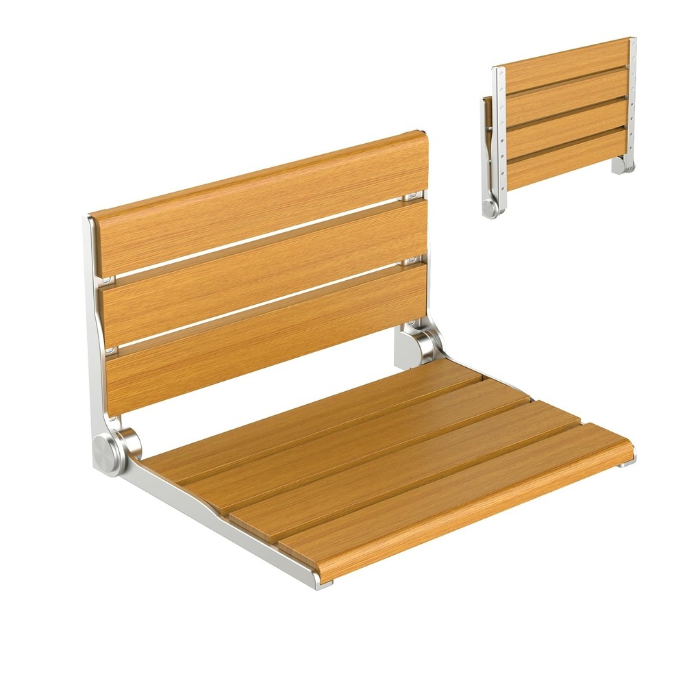 HADINIKE Wall Mounted Folding Shower Seat Red Oak Wood Aluminum 400 lbs Bench